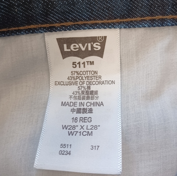 Levi's 511 Slim Youth/Jeunes 16 Reg 28 x 28 Red Tab Dark Indigo/Blue - Picture 8 of 8